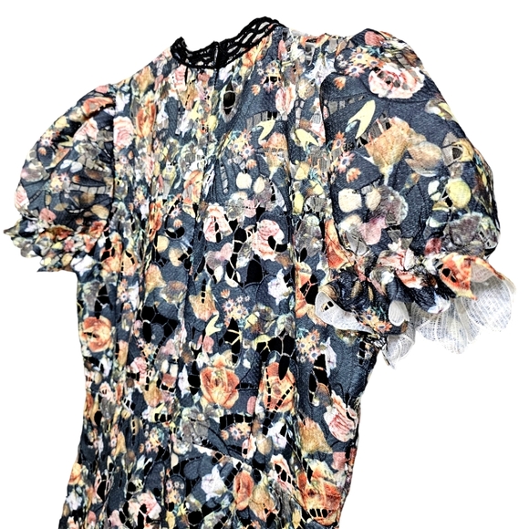 Nwot Boohoo Crochet  Cutout Floral Lace Puff Sleeve Dress - Picture 7 of 17
